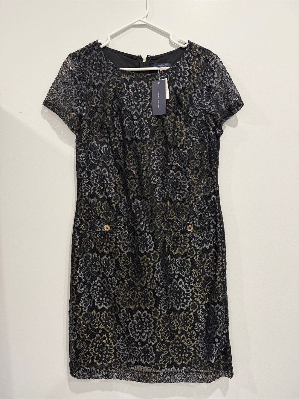 Black Lace Floral Shift Dress